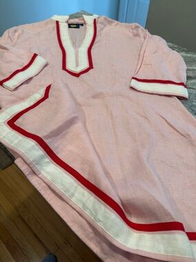 Light Pink Tunic with Red & White Trim